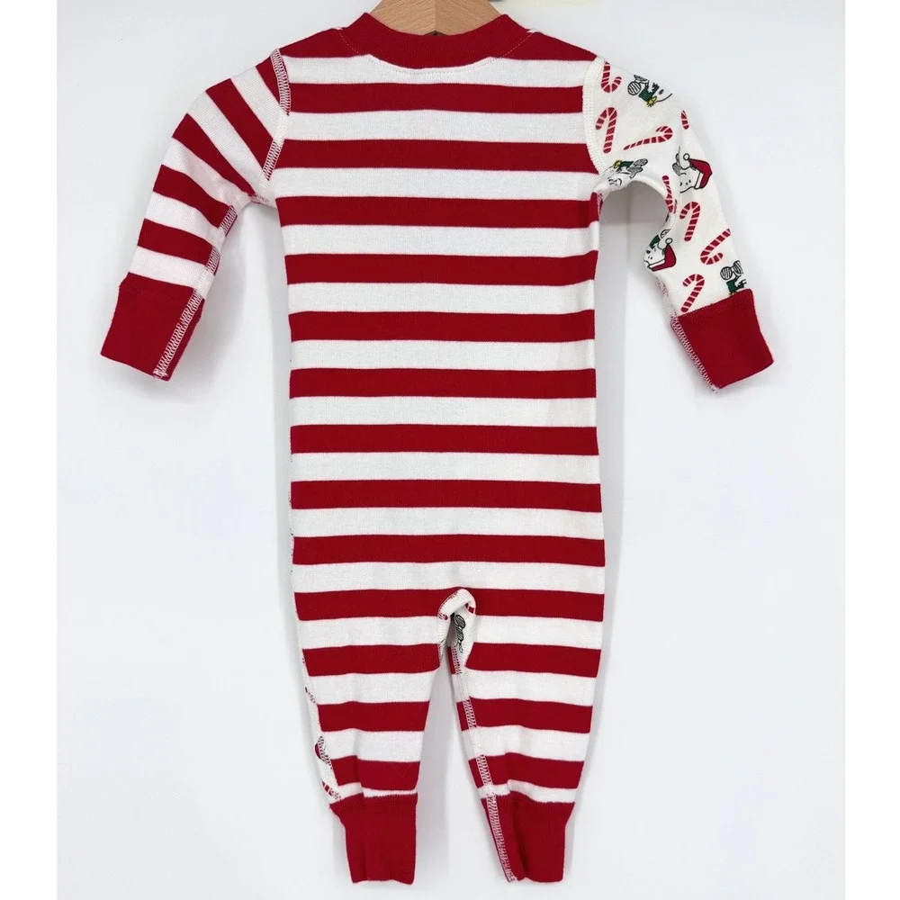 Hanna Andersson x Peanuts Candy Cane Baby One Piece Zip Up Pajama Sleeper 3-6 M